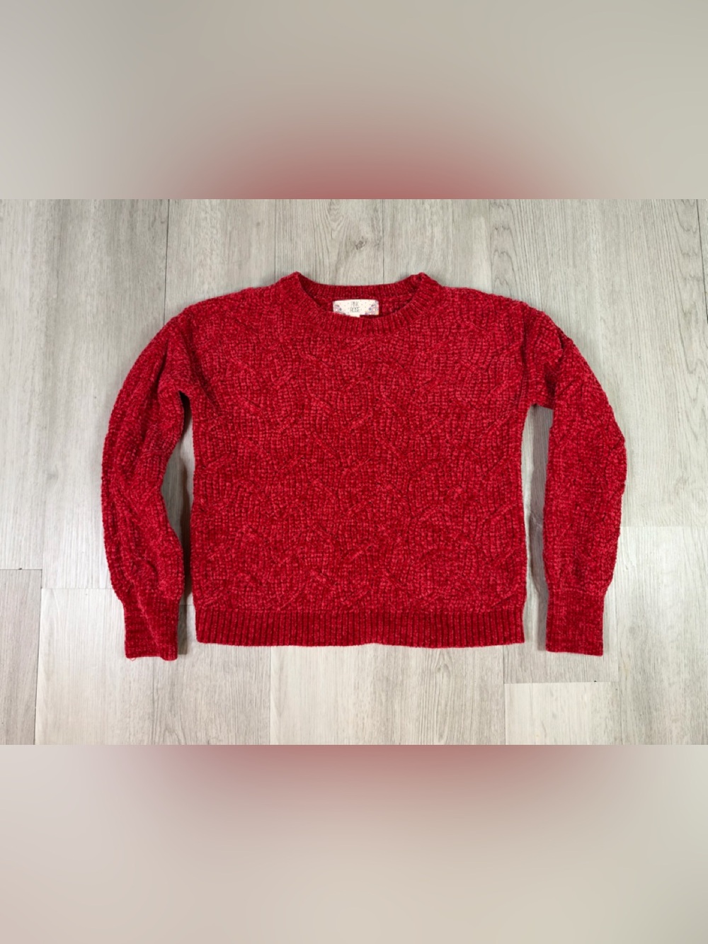 Pink Rose Women’s Red Textured Knit Crew Neck Pullover Sweater Long Sleeve XS